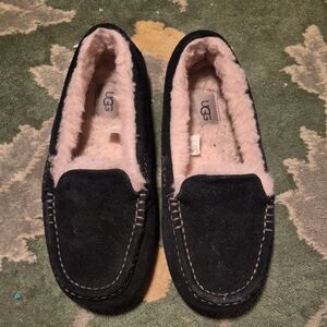 UGG Black Suede Slippers with Cream Lining